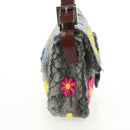 FENDI Flower Pattern Mamma Baguette Shoulder Bag Wool Gray Silver Auth 168312SAV-4