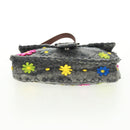FENDI Flower Pattern Mamma Baguette Shoulder Bag Wool Gray Silver Auth 168312SAV-5
