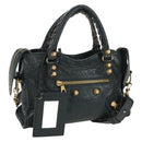 BALENCIAGA Klassieke Mini City Tas Leer 2-weg Marine Goud 309544 Auth 168313SAV-1