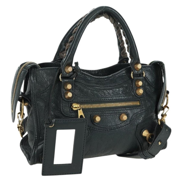 BALENCIAGA Klassieke Mini City Tas Leer 2-weg Marine Goud 309544 Auth 168313SAV