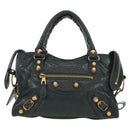 BALENCIAGA Klassieke Mini City Tas Leer 2-weg Marine Goud 309544 Auth 168313SAV-13
