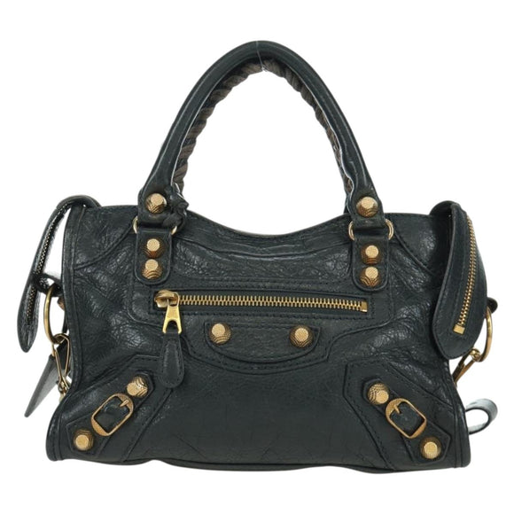 BALENCIAGA Klassieke Mini City Tas Leer 2-weg Marine Goud 309544 Auth 168313SAV