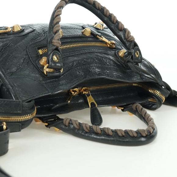 BALENCIAGA Klassieke Mini City Tas Leer 2-weg Marine Goud 309544 Auth 168313SAV