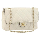CHANEL Matelasse 25 Chain Shoulder Bag Leather White Gold CC Auth 168320V-1