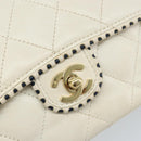 CHANEL Matelasse 25 Chain Shoulder Bag Leather White Gold CC Auth 168320V-17