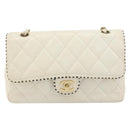 CHANEL Matelasse 25 Chain Shoulder Bag Leather White Gold CC Auth 168320V-13