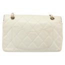 CHANEL Matelasse 25 Chain Shoulder Bag Leather White Gold CC Auth 168320V-2