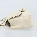 CHANEL Matelasse 25 Chain Shoulder Bag Leather White Gold CC Auth 168320V-4
