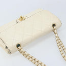 CHANEL Matelasse 25 Chain Shoulder Bag Leather White Gold CC Auth 168320V-6