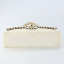 CHANEL Matelasse 25 Chain Shoulder Bag Leather White Gold CC Auth 168320V-5