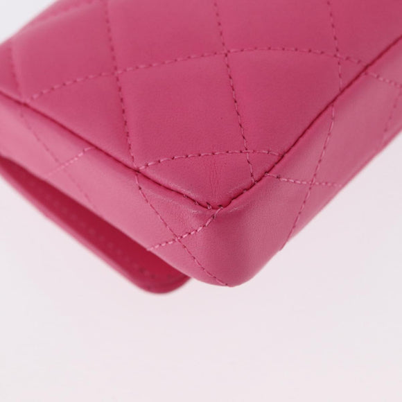 CHANEL Matelasse Chain Pouch Shoulder Bag Lamb Skin Pink Gold CC Auth 168325SAM