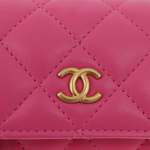 CHANEL Matelasse Chain Pouch Shoulder Bag Lamb Skin Pink Gold CC Auth 168325SAM