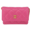 CHANEL Matelasse Chain Pouch Shoulder Bag Lamb Skin Pink Gold CC Auth 168325SAM-13
