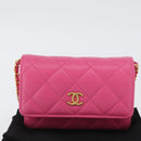 CHANEL Matelasse Chain Pouch Shoulder Bag Lamb Skin Pink Gold CC Auth 168325SAM-12