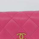 CHANEL Matelasse Chain Pouch Shoulder Bag Lamb Skin Pink Gold CC Auth 168325SAM-2