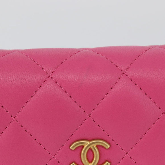 CHANEL Matelasse Chain Pouch Shoulder Bag Lamb Skin Pink Gold CC Auth 168325SAM