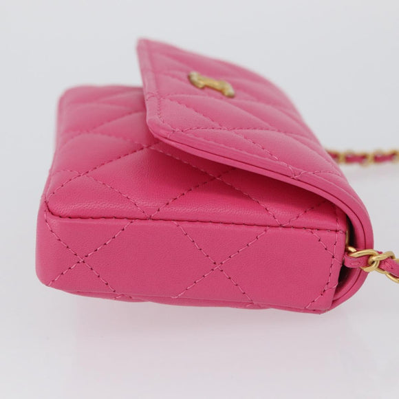 CHANEL Matelasse Chain Pouch Shoulder Bag Lamb Skin Pink Gold CC Auth 168325SAM