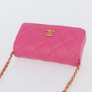 CHANEL Matelasse Chain Pouch Shoulder Bag Lamb Skin Pink Gold CC Auth 168325SAM-7