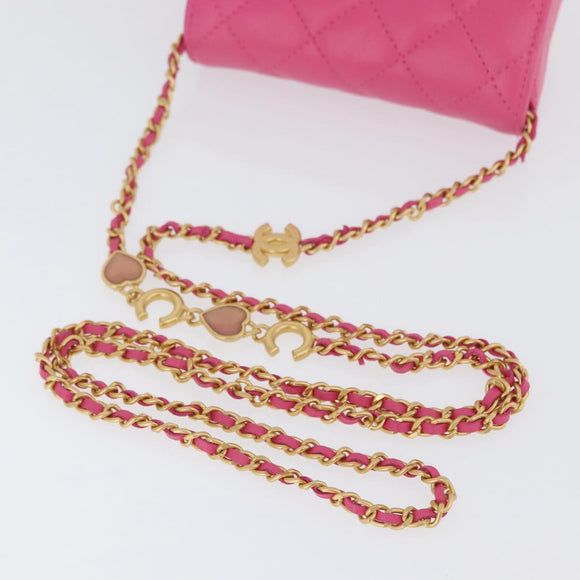 CHANEL Matelasse Chain Pouch Shoulder Bag Lamb Skin Pink Gold CC Auth 168325SAM