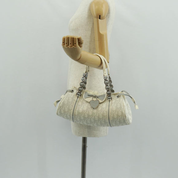 Christian Dior trotter romantic Chain Hand Bag PVC White Silver Auth 168342V