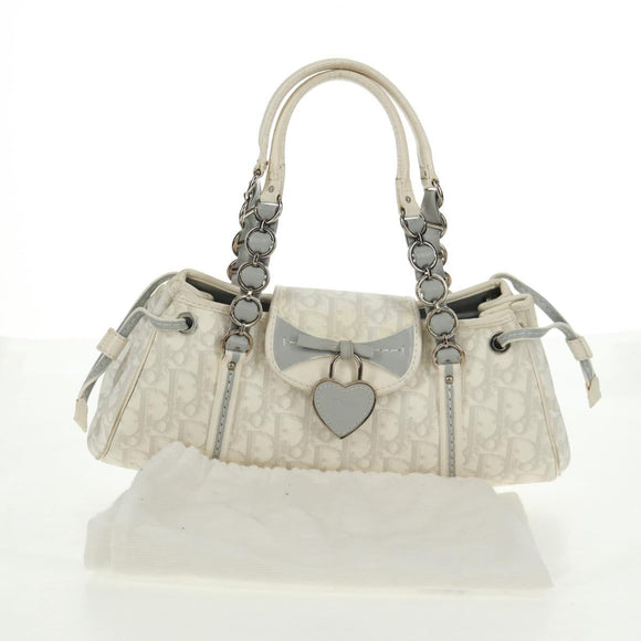Christian Dior trotter romantic Chain Hand Bag PVC White Silver Auth 168342V