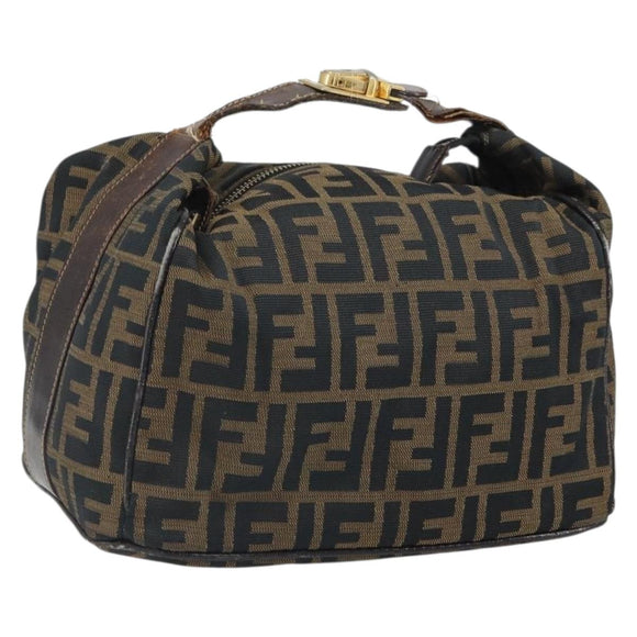 FENDI Zucca Canvas Vanity Pouch Hand Bag Black Brown Auth 168347