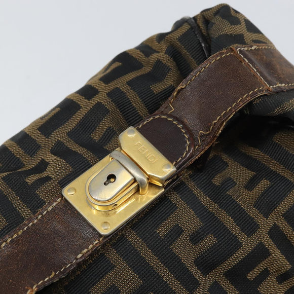 FENDI Zucca Canvas Vanity Pouch Hand Bag Black Brown Auth 168347