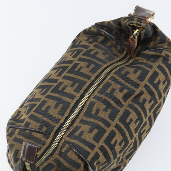 FENDI Zucca Canvas Vanity Pouch Hand Bag Black Brown Auth 168347