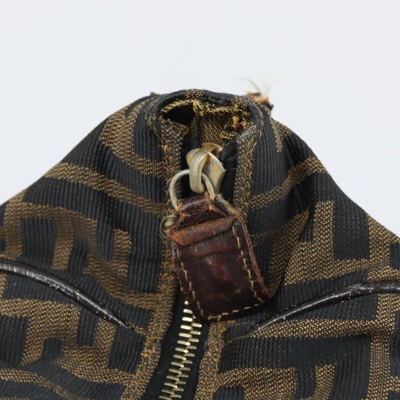 FENDI Zucca Canvas Vanity Pouch Hand Bag Black Brown Auth 168347