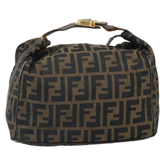 FENDI Zucca Canvas Vanity Pouch Hand Bag Black Brown Auth 168347