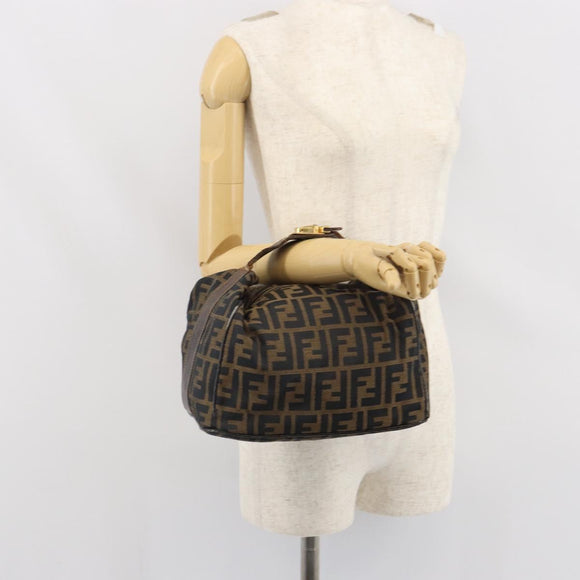 FENDI Zucca Canvas Vanity Pouch Hand Bag Black Brown Auth 168347