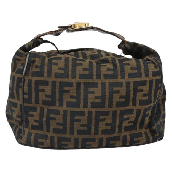 FENDI Zucca Canvas Vanity Pouch Hand Bag Black Brown Auth 168347