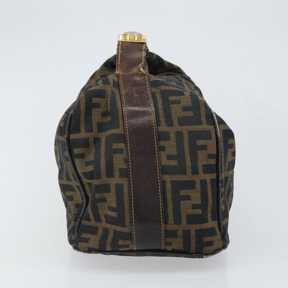 FENDI Zucca Canvas Vanity Pouch Hand Bag Black Brown Auth 168347