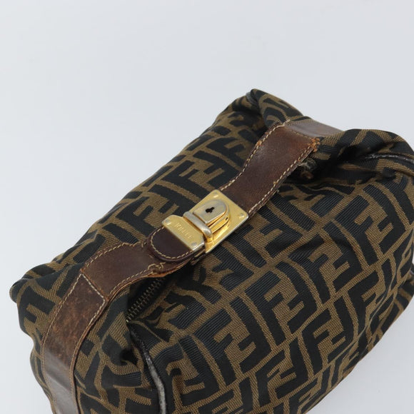 FENDI Zucca Canvas Vanity Pouch Hand Bag Black Brown Auth 168347