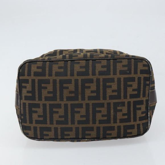 FENDI Zucca Canvas Vanity Pouch Hand Bag Black Brown Auth 168347