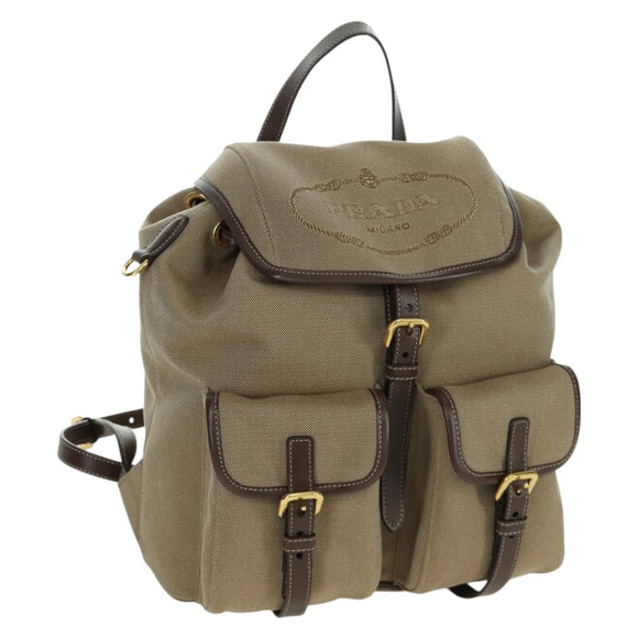 PRADA Backpack Canvas Beige Gold Auth 168350V