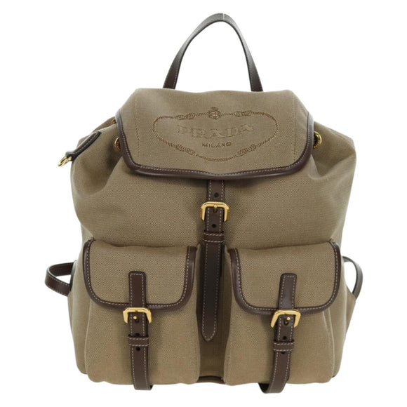 PRADA Backpack Canvas Beige Gold Auth 168350V