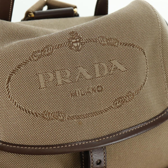 PRADA Backpack Canvas Beige Gold Auth 168350V
