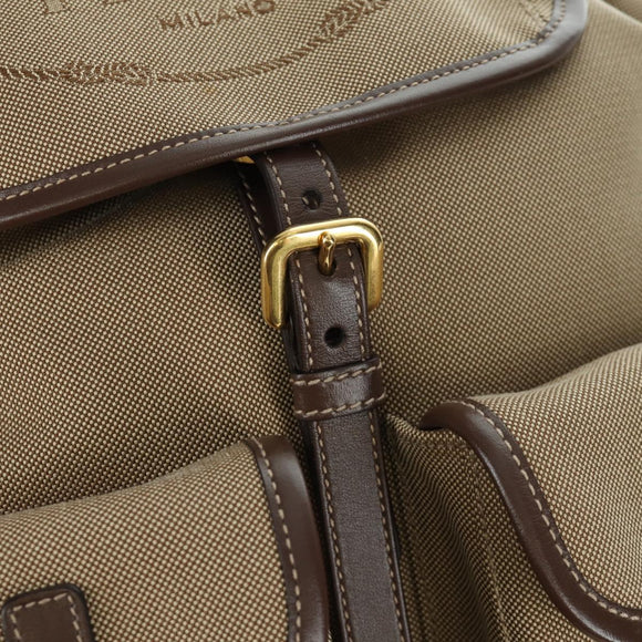 PRADA Backpack Canvas Beige Gold Auth 168350V