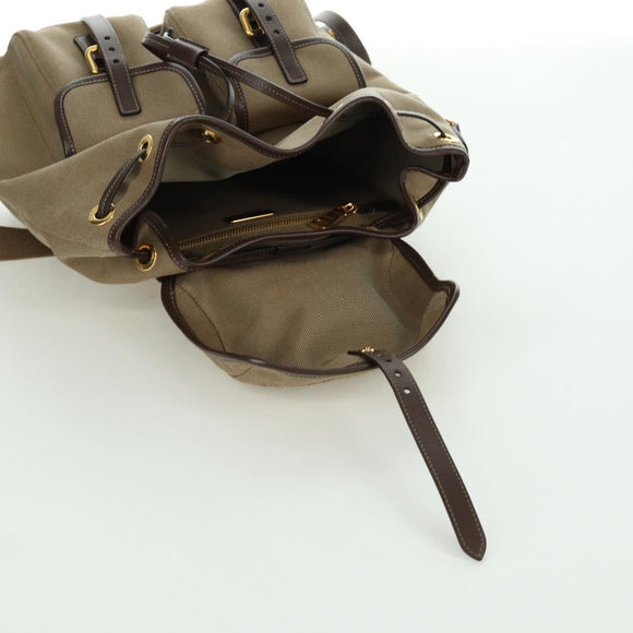 PRADA Backpack Canvas Beige Gold Auth 168350V