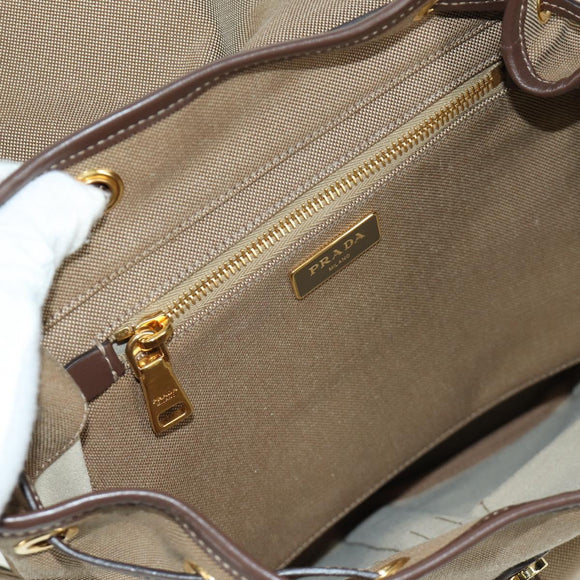 PRADA Backpack Canvas Beige Gold Auth 168350V