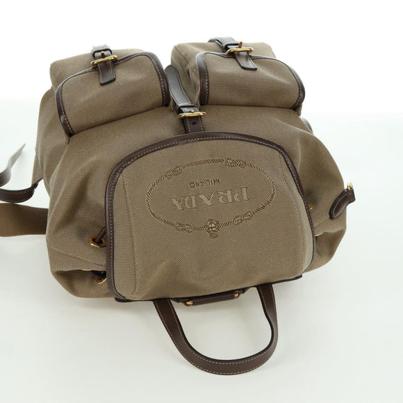 PRADA Backpack Canvas Beige Gold Auth 168350V