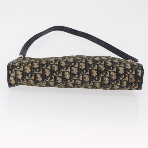 Christian Dior Trotter Canvas Shoulder Bag Navy Gold Auth 168354