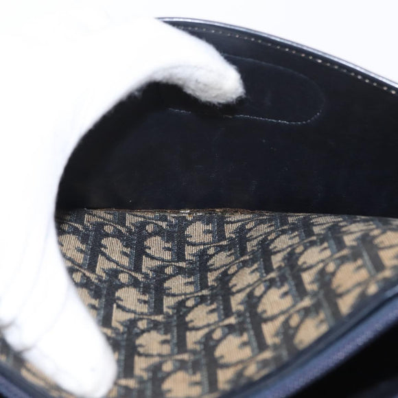 Christian Dior Trotter Canvas Shoulder Bag Navy Gold Auth 168354