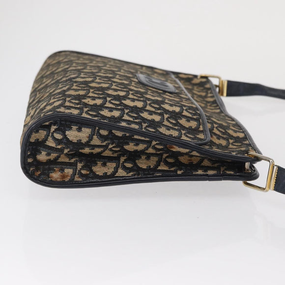 Christian Dior Trotter Canvas Shoulder Bag Navy Gold Auth 168354