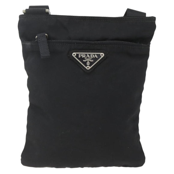 PRADA Shoulder Bag Nylon Black Silver Auth 168360