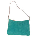 CELINE C Macadam Canvas Shoulder Bag Suede Leather Turquoise Blue Auth 168361V-2