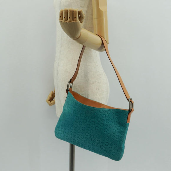 CELINE C Macadam Canvas Shoulder Bag Suede Leather Turquoise Blue Auth 168361V