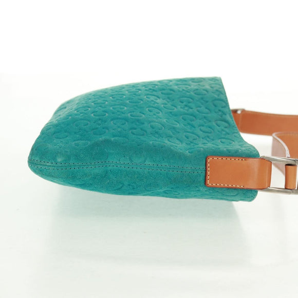CELINE C Macadam Canvas Shoulder Bag Suede Leather Turquoise Blue Auth 168361V