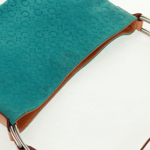 CELINE C Macadam Canvas Shoulder Bag Suede Leather Turquoise Blue Auth 168361V
